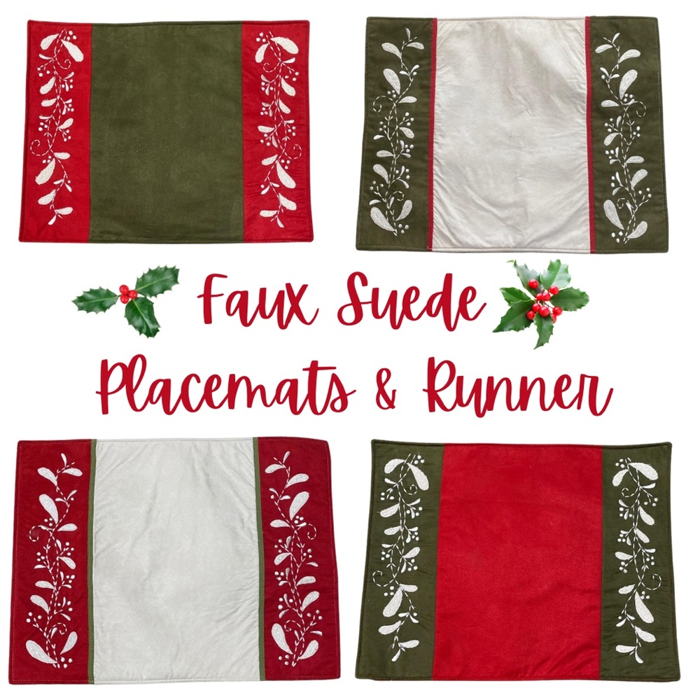 Faux Suede Christmas Placemats And Tablerunner